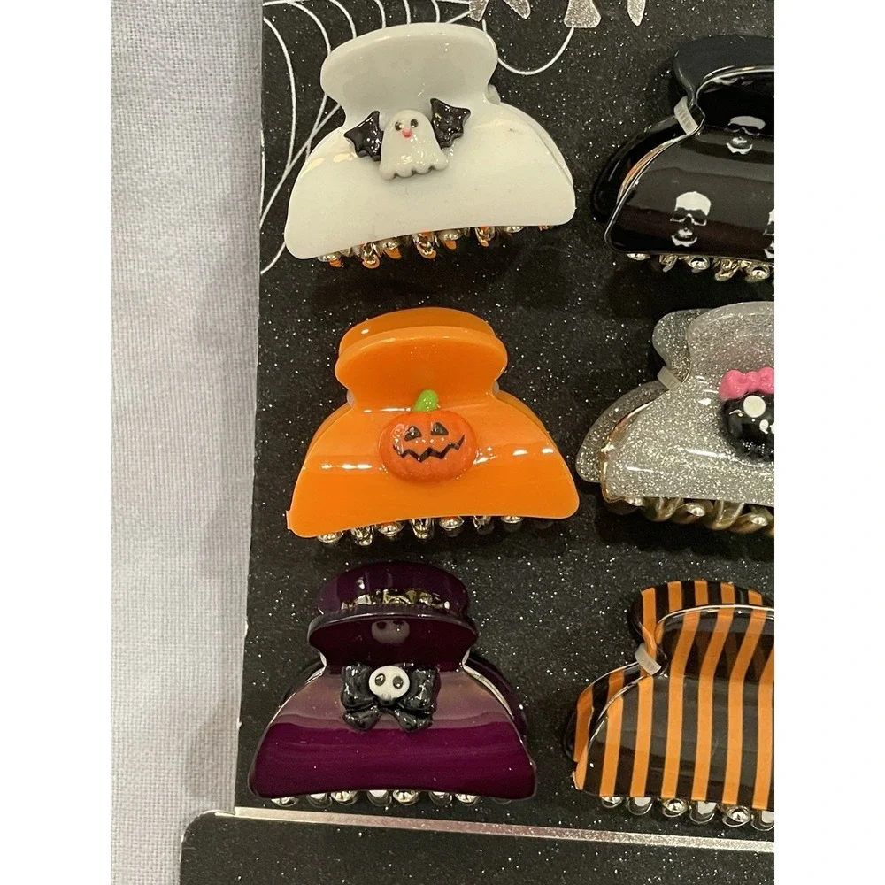 NEW Set of 6 Nicole Miller Claw Hair Clips - Halloween Pumpkin Ghost Skull